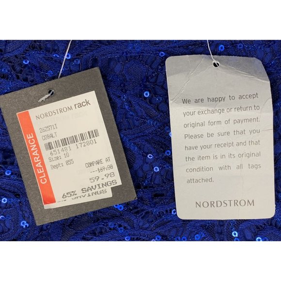 NWT Marina Women's Cobalt Blue Paisly Lace w/Sequins Formal Gown Size 10 - Picture 5 of 11